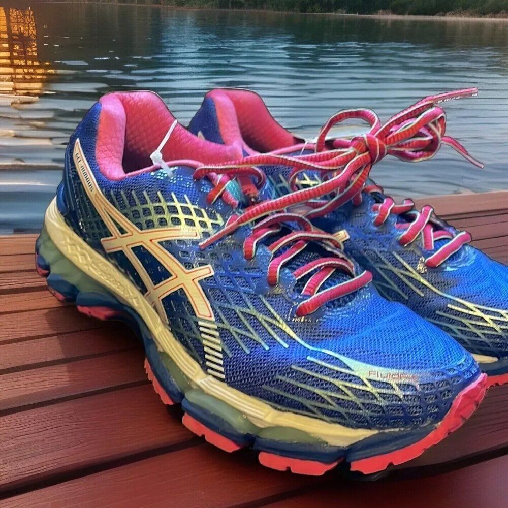 Excellent Asics GEL Nimbus 17 Womens 8.5 Royal Blue Magenta White 40 EUR